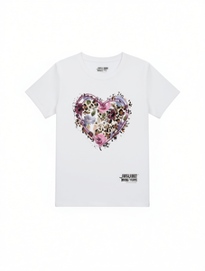 JWISUINIT T-shirt da donna a maniche corte con scollo rotondo, stampa con cuore e design floreale, casual, primavera estate, 100% cotone jersey - Product Image 1