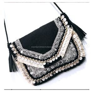 Femmes indiennes Style bohème Vintage à la main coton pochette soirée sacs à provisions enveloppe perlée sacs de messager fermeture à glissière - Product Image 3