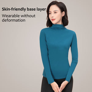 Maglietta all'ingrosso primavera autunno a collo alto a collo alto da <span class=keywords><strong>donna</strong></span> camicia di Base <span class=keywords><strong>calda</strong></span> e snella parte superiore alta elastica in cotone a manica lunga - Product Image 2