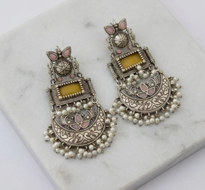 Pendientes de plata oxidada al por mayor, estilo étnico tribal indio bohemio, con ágata, tipo candelabro, de 3 pulgadas, para fiesta, estilo antiguo y a la moda. - Product Image 3