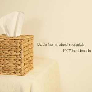 Pinxiury กล่องทิชชู่ทำด้วยมือทำจากหวายธรรมชาติกล่องกระดาษทิชชู่เช็ดหน้าทรงสี่เหลี่ยมสำหรับใส่น้ำกล่องที่ได้รับแรงบันดาลใจจากผักตบชวา - Product Image 4