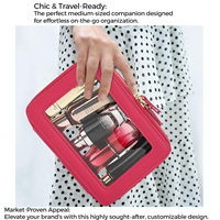 Sac cosmétique transparent en PU Saffiano personnalisé OEM, trousse de toilette imperméable de voyage, organiseur de maquillage moyen avec fermetures éclair pour femmes