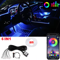 Bande lumineuse LED pour l'intérieur de la voiture, lumière d'ambiance colorée en fibre optique, kits de lumière néon, contrôle par application, lampes décoratives automobiles, bande RGB