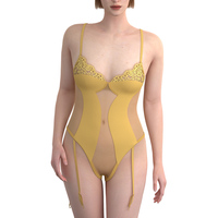 Ensemble de lingerie sexy transparente style mature 2024, body brodé à la machine en Spandex/Nylon fin, bas et porte-jarretelles personnalisables