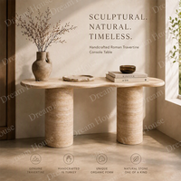 Table console d'entrée en marbre naturel Dream Home, plateau asymétrique, pieds en pierre coniques, pour une décoration d'entrée contemporaine
