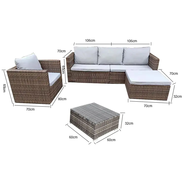 Werbeartikel 5-teiliges modernes PE-Rattan Weidenmöbel Sofa-Set für Außengärten Patio Hotels Parks Hofgärten Bauernhäuser