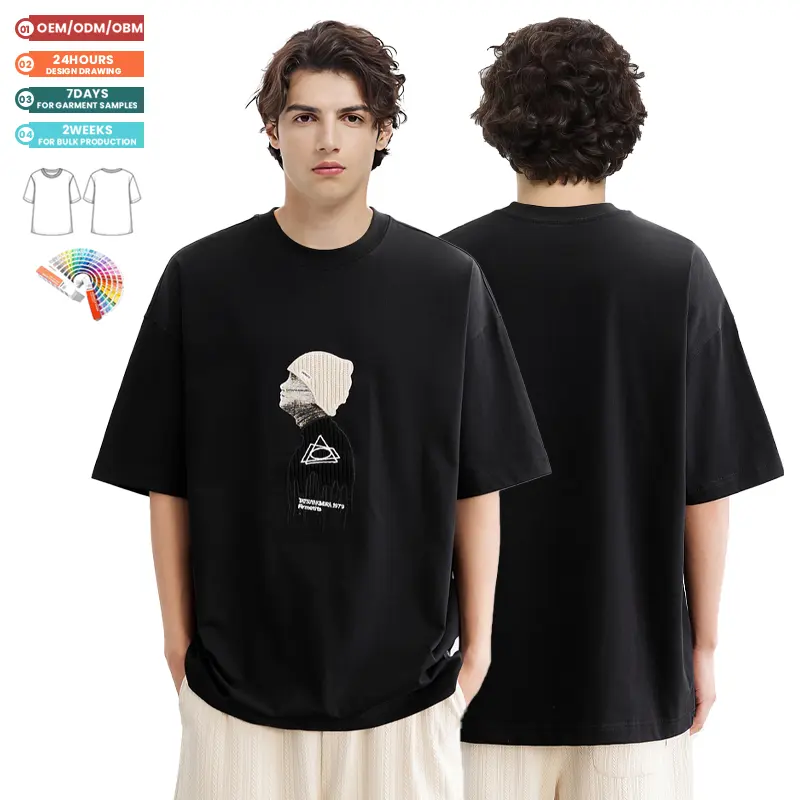 Özel rahat örme neck neck Hip Hop Tshirt 3D baskı boy Boxy moda T Shirt