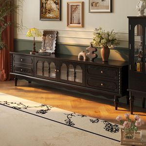 Meuble TV en bois massif de style mid-century, design multi-niveaux, gain de place, pour salon, salle à manger, multifonctionnel - Product Image 1