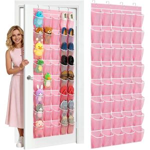 40 Pocket Over The Door <b>Shoe</b> Organizer Pink Mesh Hanging Storage For <b>Shoes</b> Behind Door Wall Mount - Product Image 1