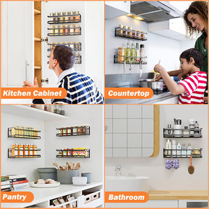 Estante de especias de varias capas para montar en la pared, sin necesidad de taladrar, estante de almacenamiento para cocina con abrazaderas metálicas para organizar frascos de condimentos, tamaño L - Product Image 4