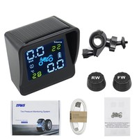 Hochwertiges USB-Solar-Lade-TPMS-System für Motorräder zur Überwachung von Reifendruck und -temperatur mit 2 externen Sensoren.