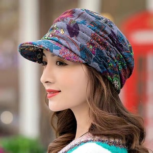 Automne hiver nouvelle fleur en peluche chaud bec de canard casquette pour les femmes d'âge moyen personnes âgées bord doux Style ethnique numérique imprimé commun - Product Image 1