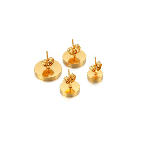 18K Vacuum Plated Stainless Steel Round Thick Base Earring <b>Stud</b> Lathe Machined DIY Cross Border Earrings & Accessories - Product Image 3