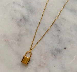 <span class=keywords><strong>Collar</strong></span> de la amistad de acero inoxidable chapado en oro de 18 quilates, colgante de <span class=keywords><strong>candado</strong></span>, joyería delicada en capas para mujeres y hombres, <span class=keywords><strong>cadena</strong></span> de eslabones de regalo - Product Image 1