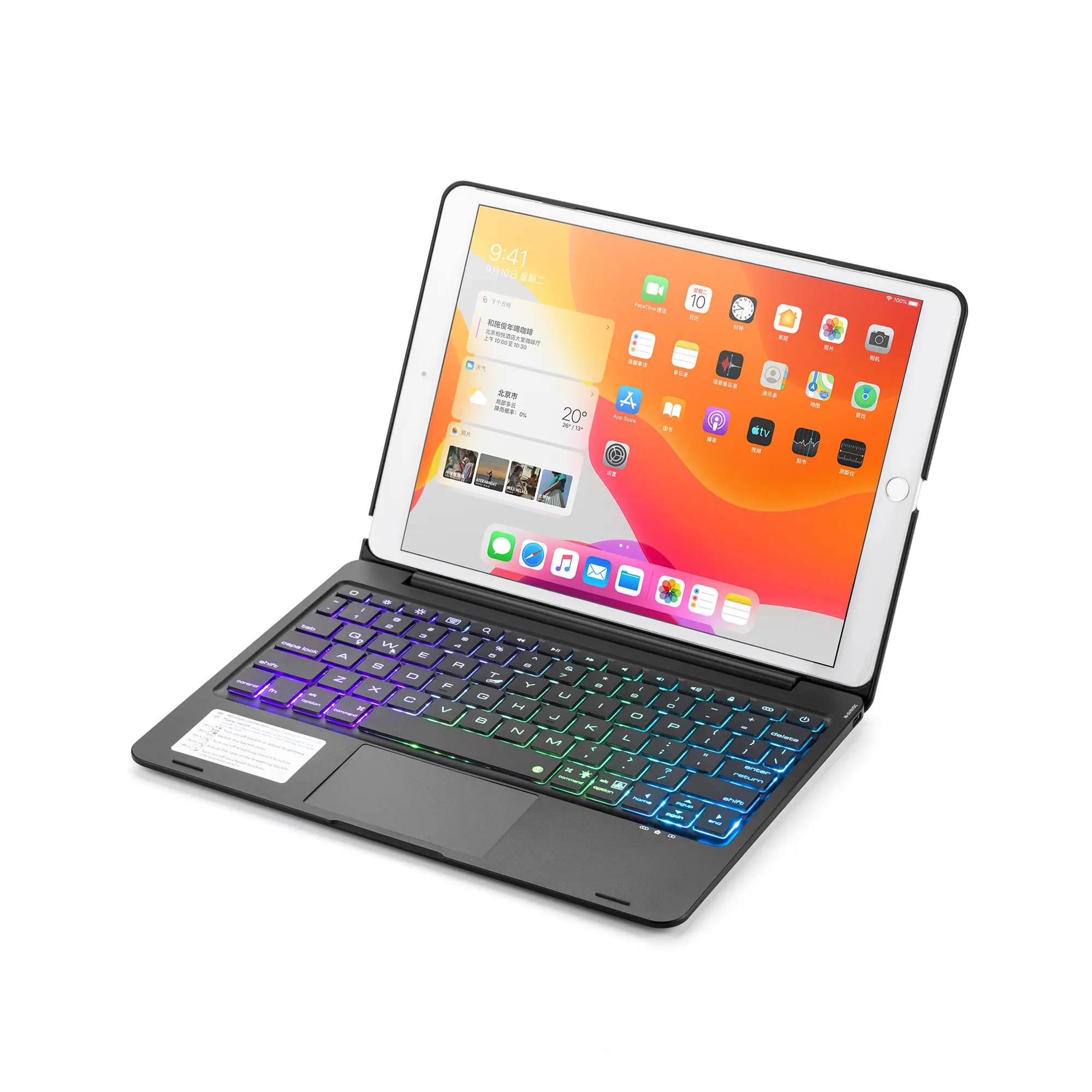 The Wireless keyboard case is suitable For ipad9 10 2 tablet products support seven-color backlight and touch mouse function