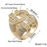 Bague personnalisée Hip Hop en laiton micro-pavée CZ en forme de signe dollar, style Iced Out, pour homme