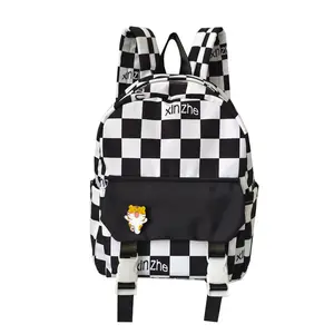 Custom Logo 2023 Ins Checked Print Casual Sports Backpacks Waterproof Laptop Backpack School Book Bag