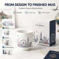 Mug en Porcelaine Fine Personnalisé avec Motifs de Lieux Symboles de Londres (Big Ben, London Eye, Tower Bridge) – Cadeau de Voyage Anti-Fuite