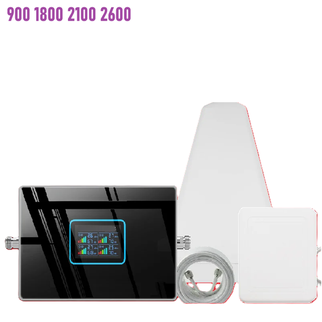 2600 900 1800 2100 Quad band B7 B8 B3 B1 Signal repeater booster cellular amplifier with Biggest LOG High gain Panel antenna