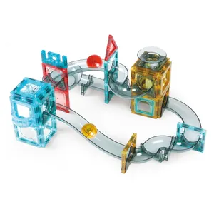 QS批发儿童早教塑料玩具槽轨道积木48PCS套装磁铁积木大理石滚轮出售