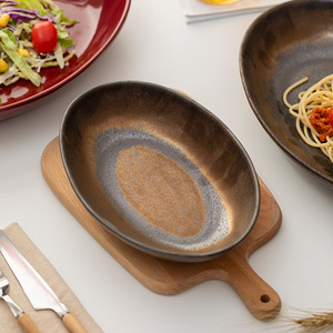 Assiette ovale en céramique, design Wabi Sabi fait main, pour les fêtes à la maison - Product Image 5
