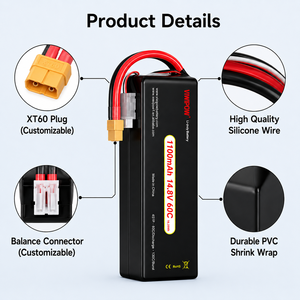 Batterie de drone du fabricant 1100mAh 14.8V 60C à décharge rapide, longue autonomie, cellule de drone pour la photographie aérienne de course - Product Image 6