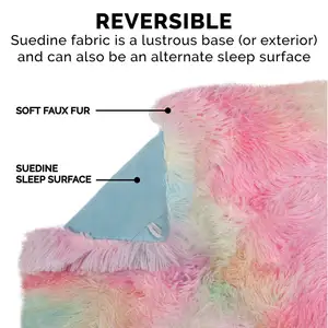 Regenboog Pluche Lange Faux Bont Cabriolet Cuddler 4 Bedden-In-1 Wasbaar Zelfverwarmend Kattenbed Voor Katten Binnenshuis