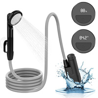 Douche de camping portable rechargeable par USB, pompe de douche extérieure étanche IPX8, débit de 2,5-3,5 L/min, tuyau de 1,8 m pour les voyages, la randonnée et la voiture