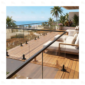 <span class=keywords><strong>Balustrade</strong></span> en verre sans cadre en acier inoxydable contemporaine canadienne, à fixation au sol, pour escalier extérieur et balcon - Product Image 1
