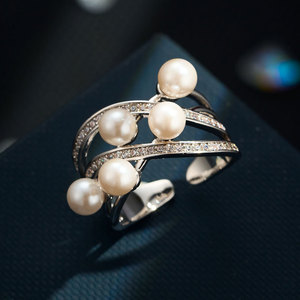 Fashionable Multi Layer Faux Pearl Open <b>Ring</b> <b>Adjustable</b> Hollow Index Finger <b>Ring</b> For Women Party Jewelry - Product Image 1