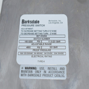 Barksdale Pressure Switch B2T-M32SS 160-3200 PSI Adjustable <b>Range</b> Type 4 Industrial Use - Product Image 1