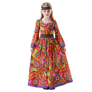 Disfraz Hippie para niñas, vestido de chifón lavable estilo A-Line, atuendo retro para fiesta disco - Product Image 3