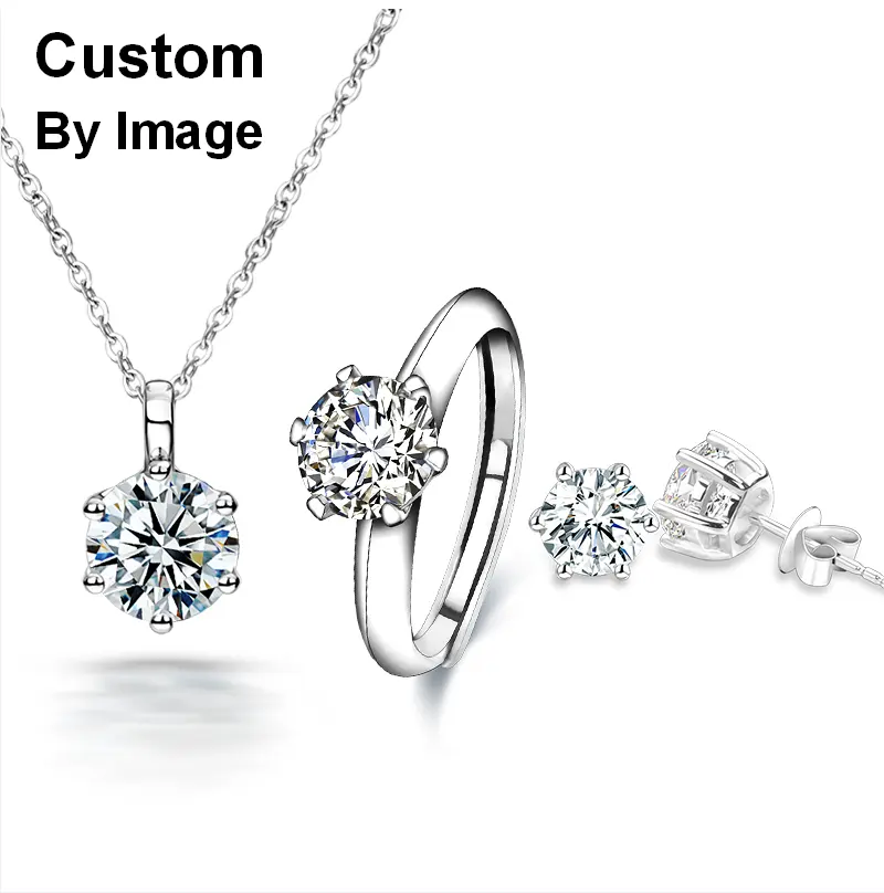 Starsgem Simple Style Diamond Gold Earring Ring Necklace Jewelry Sets