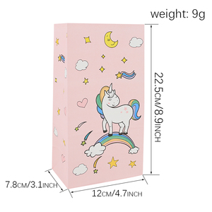 Sac en <span class=keywords><strong>papier</strong></span> kraft sur le thème de la licorne Sac alimentaire en <span class=keywords><strong>papier</strong></span> pour fournitures de fête Sacs de goodie licorne avec autocollants pour fête d'<span class=keywords><strong>anniversaire</strong></span> - Product Image 2