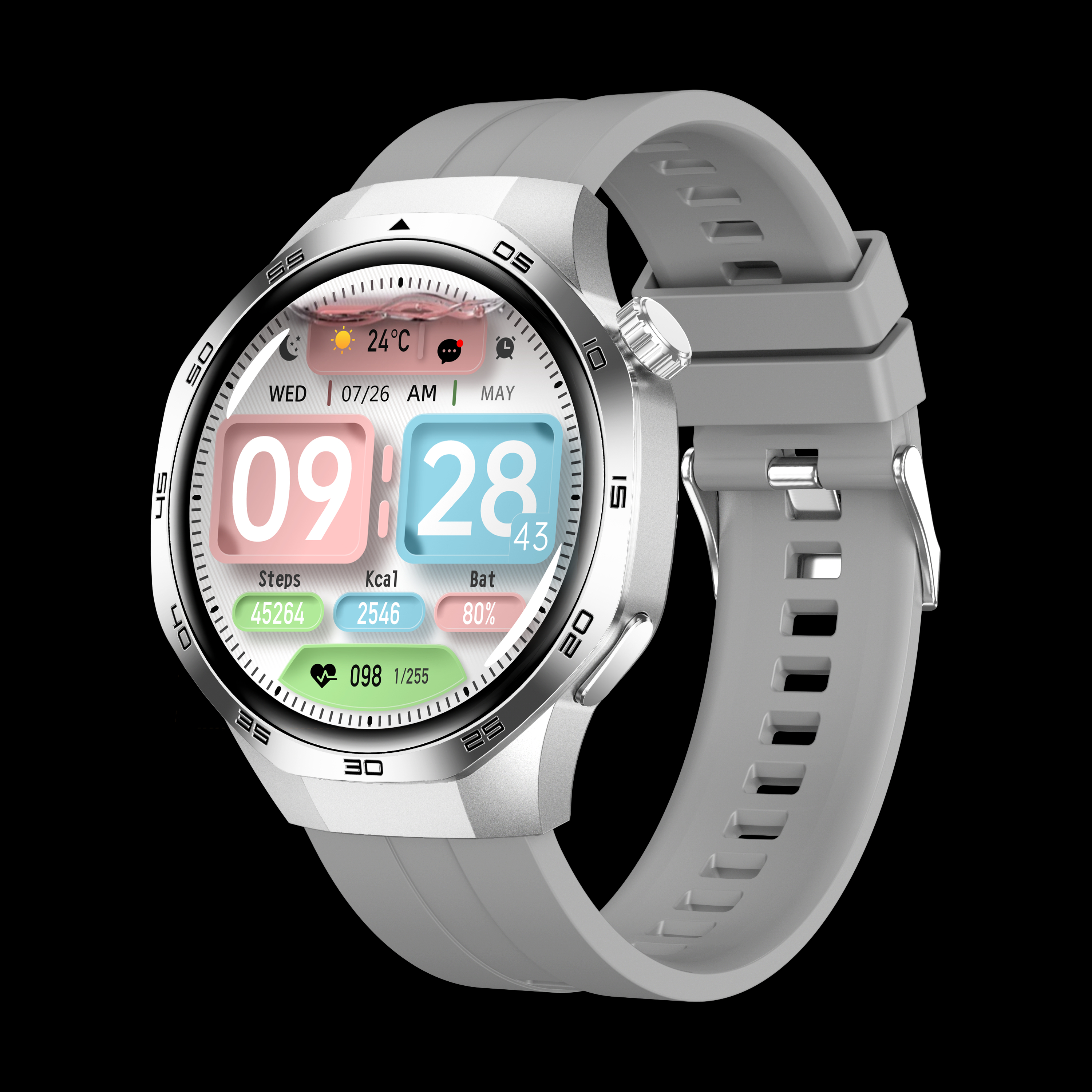 ตัวเรือนสีเงิน+สายซิลิโคนสีเงิน