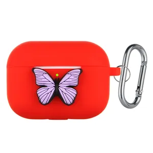 3D Linda hermosa mariposa rojo de dibujos animados de goma suave de silicona caso para los Airpods 1 2 pro