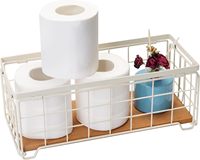 Panier de rangement étroit et long en fil métallique avec base en bois, bac de rangement rectangulaire de style ferme pour cuisine/salle de bain/bureau