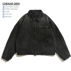 Giacca Detroit da Uomo in Cotone Denim di Alta Qualità Senza Marchio con Zip Intera, Giacca <span class=keywords><strong>College</strong></span> Detroit Personalizzata Vintage con Lavaggio Acido - Product Image 1