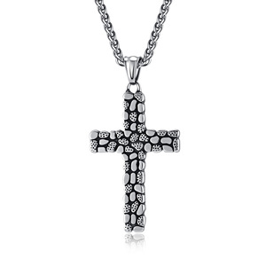 yunnique retro punk style pebble <b>titanium</b> steel cross necklace, niche, unisex, street hip-hop pendant - Product Image 5
