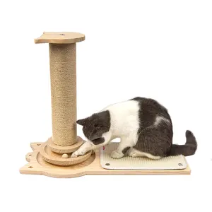 木制猫玩具2层旋转球塔猫轨迹球转盘带平台防止倾覆