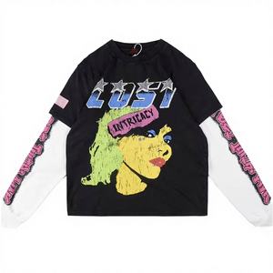 Camiseta de Manga Larga para Hombre, Estilo Vintage Lavado, Color de Moda Urbana, Estampado en Caliente, Tejido de Punto, 100% Algodón, Casual, Digital - Product Image 4