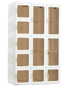 Abs Frame Pp Plank Opknoping Kleding Garderobe Glazen Kast Met Deurpaneel Licht Slaapkamermeubilair