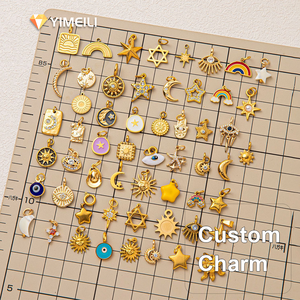 Pendentif vintage YIMEILI en acier inoxydable plaqué PVD or 18 carats, motif étoile, lune, <span class=keywords><strong>soleil</strong></span>, hexagramme, breloque DIY, résistant à l'eau et inaltérable - Product Image 1
