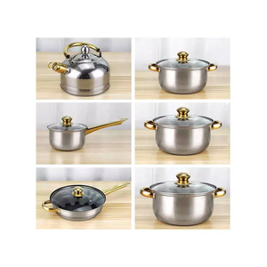 <span class=keywords><strong>New</strong></span> thép không gỉ 12-Piece Pot Set Vàng xử lý Ấm đun nước nồi Set kết hợp nấu ăn chậu thép không gỉ Bộ đồ nấu nướng - Product Image 5