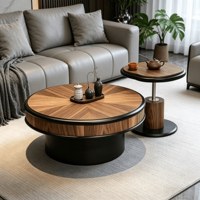 Table basse médiévale en bois massif incrusté de motifs floraux, ensemble avec base métallique haute et basse, aucun assemblage requis, unique pour salon, petite table d'appoint