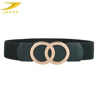 Hot Sale Fashion Gold Doppel-O-Ring Schnalle Breite Stretch Elastic Leder Frauen Taille Gürtel
