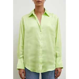 Chemise en satin basique pour femme, verte, boutonnée, décontractée, pour tous les jours - Product Image 5