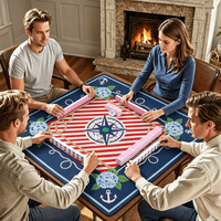 Tapis de jeu de mahjong nautique de 31,5 pouces, motif hortensia, boussole et ancre, tapis de jeu antidérapant et insonorisant pour fêtes à domicile