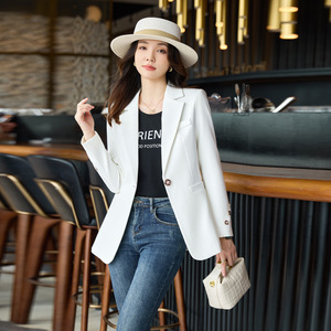 Women's Blazer Caramel Color Slim Fit Long Sleeve Solid Color Anti-Wrinkle Professional Wear - Product Image 4