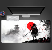 Tapis de souris de jeu XXL extra-long, design artistique samouraï et pagode, base en caoutchouc antidérapante, adapté aux jeux sur PC